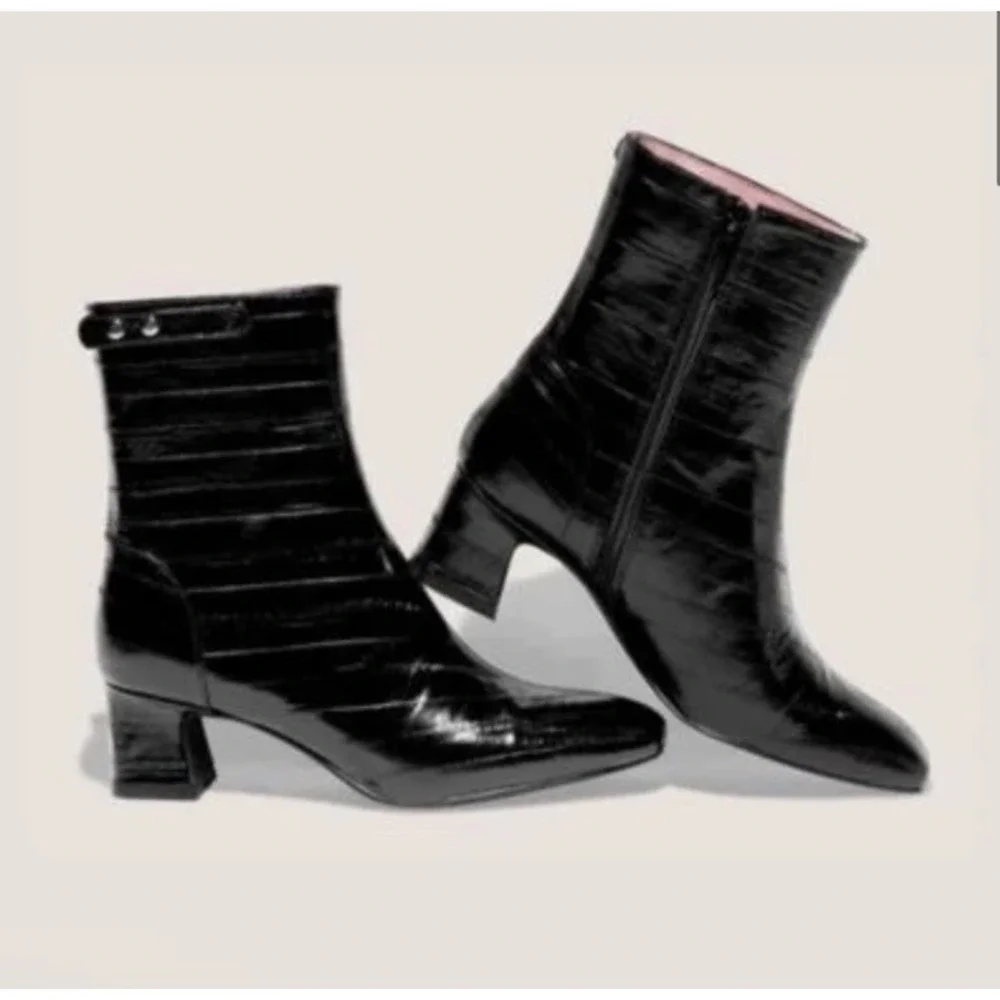 Gini & Albert Luxury Women's‎ Wyn Boot Booties Leather Noir Eel $550 Size 5